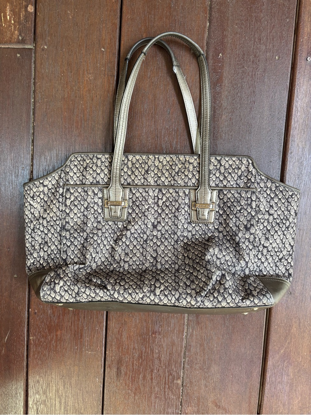 Coach Gunmetal Taylor Snake Print Canvas Alexis Carryall Satchel Bag #26034